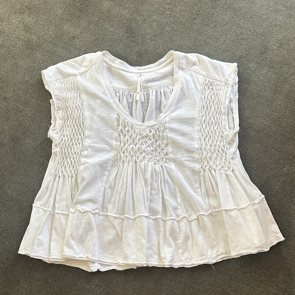 Anthropologie White Smocked Blouse